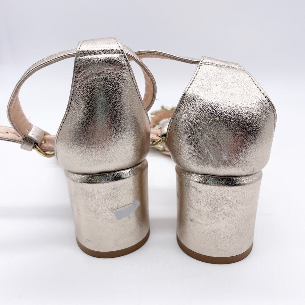 AGL Womens Crochet Penny Block Heel Ankle Strap Sandals Golden Platino EU40/US10 - Picture 3 of 10